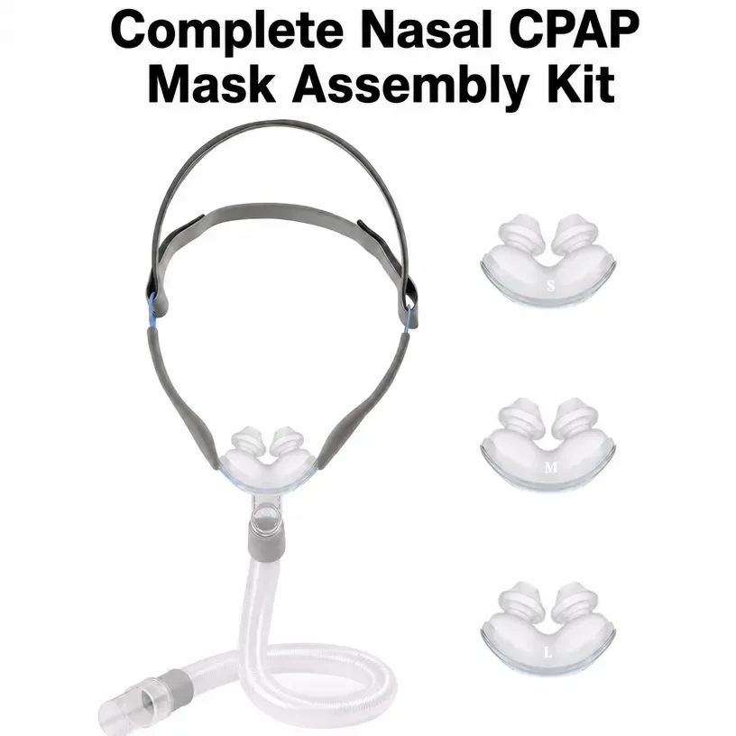 Cpap Nasal Pillow Mask Headgear - ระบบหน้ากากจมูกอเนกประสงค์สำหรับเครื่อง CPAP/BiPAP - (S,M,L) ชุดหมอนรองจมูกพร้อมสายรัดศีรษะและโครงที่ถอดออกได้ -