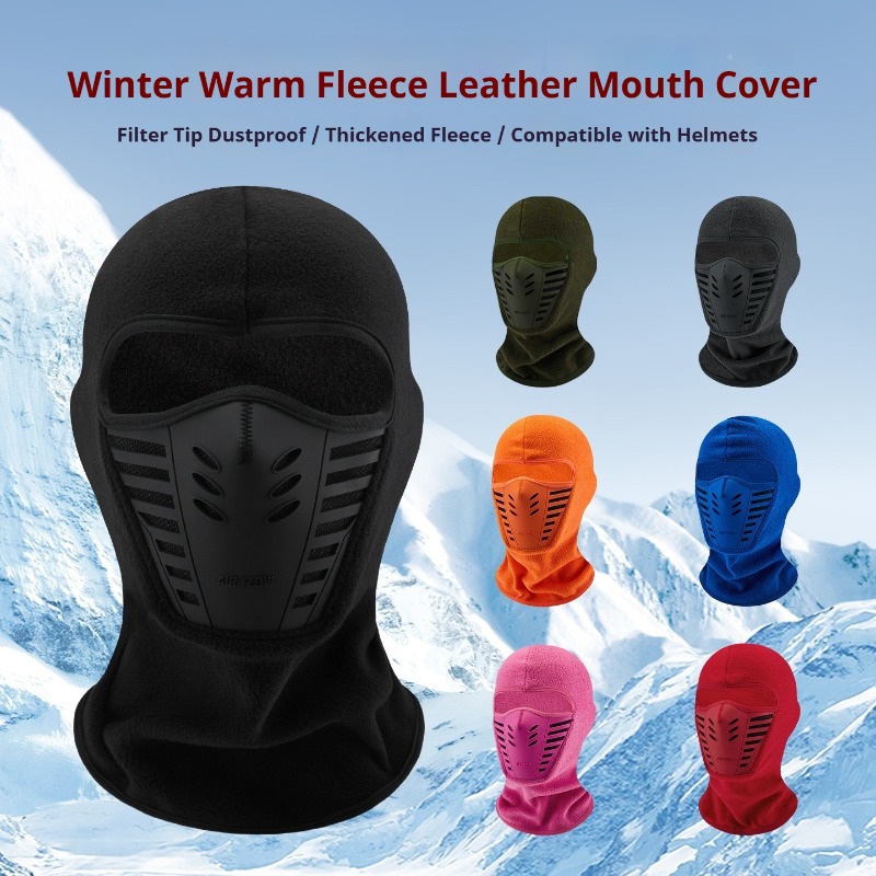 Cpap Nasal Pillow Mask Headgear - หมวกคลุมหน้าบัลลาคลาวาผ้าฟลีซสำหรับฤดูหนาว พร้อมแผ่นกรองในตัว ป้องกันควันพิษ กันลม ให้ความอบอุ่น สำหรับขี่มอเตอร์ไซค์