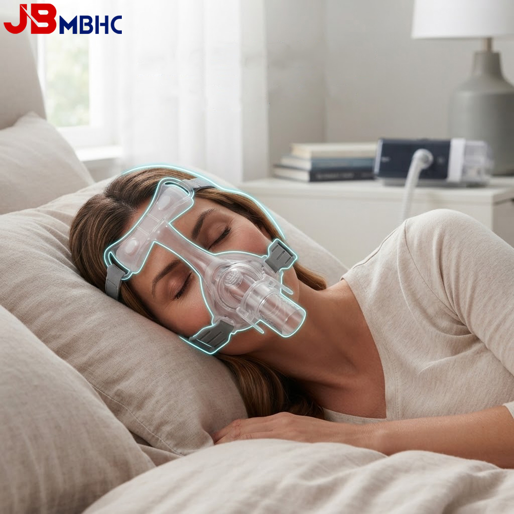 Cpap Full Face Mask Silicone Cushion - หน้ากาก CPAP แบบเต็มหน้าสำหรับจมูกที่สามารถใช้ซ้ำได้ พร้อมกรอบ ข้อต่อข้อศอก/ข้อต่อหมุน และเบาะซิลิโคน